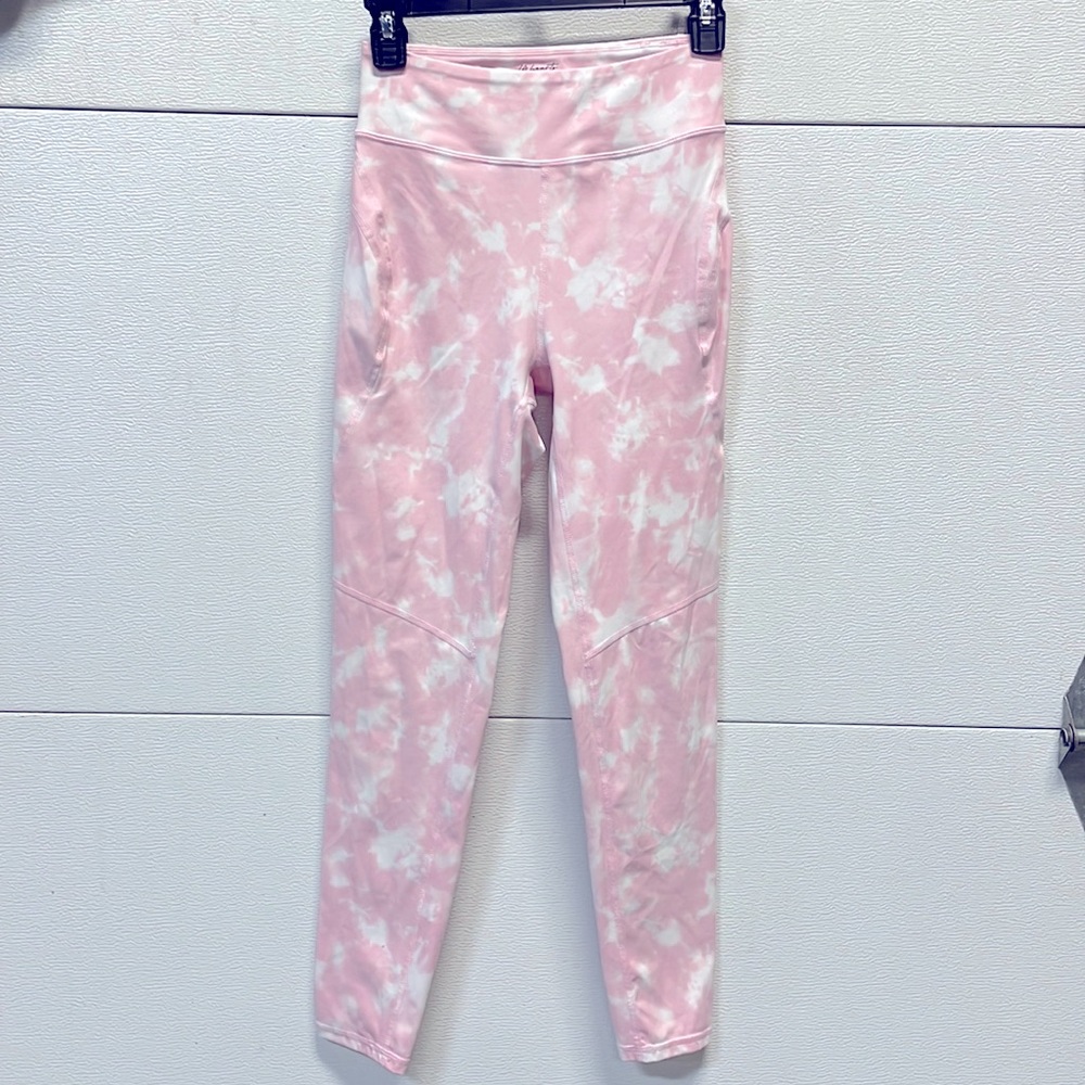 Full length pink and white tie-dye legging